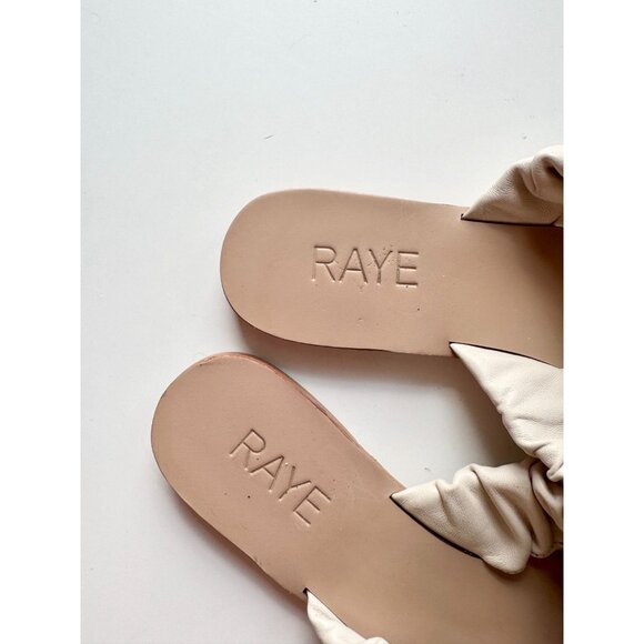 RAYE Moira Bone White Ruched Leather Criss Cross Slides Sandals Flats, Size 5.5 - Picture 3 of 9